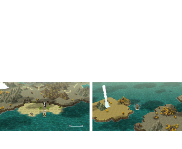 また、『いけにえと雪のセツナ』ではプレイヤーが船を操作して移動することはありませんでしたが、『ロストスフィア』では、冒険の中で自らの船を入手することで、大海に浮かぶ島々や、新たな大陸へと冒険の範囲を自由に広げることが可能です。