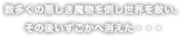 数多くの悪しき魔物を倒し世界を救い、
その後いずこかへ消えた・・・