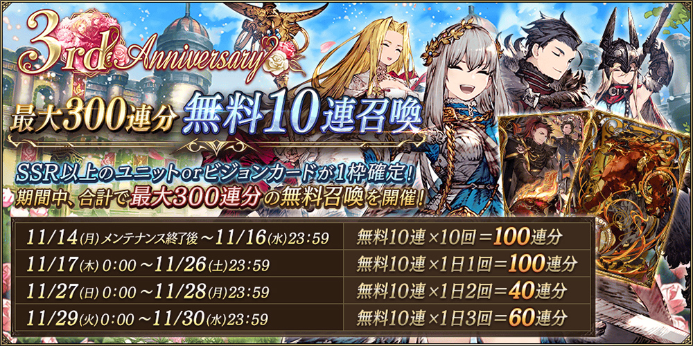 3rd Anniversary 最大300連分無料10連召喚