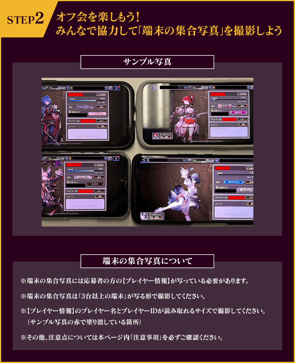 STEP2　オフ会を楽しもう！みんなで協力して「端末集合写真」を撮影しよう