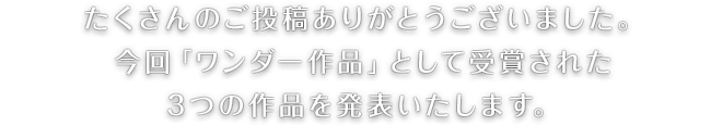 たくさんのご投稿ありがとうございました。今回「ワンダー作品」として受賞された3つの作品を発表いたします。