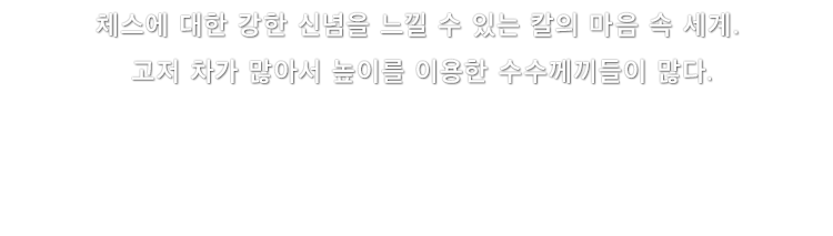 체스에 대한 강한 신념을 느낄 수 있는 칼의 마음 속 세계. 고저 차가 많아서 높이를 이용한 수수께끼들이 많다.