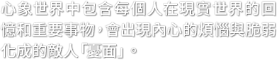 心象世界中包含每個人在現實世界的回憶和重要事物，會出現內心的煩惱與脆弱化成的敵人「憂面」。
