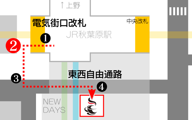 JR秋葉原駅電気街改札からスクエニカフェまでの道順 図版2