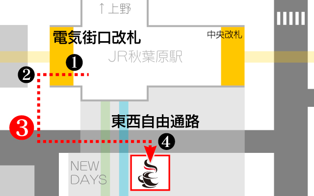 JR秋葉原駅電気街改札からスクエニカフェまでの道順 図版3