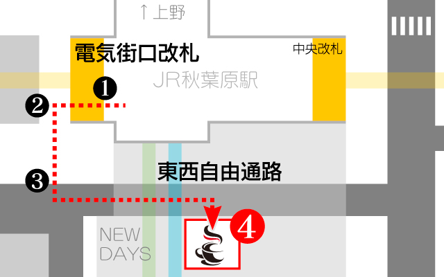 JR秋葉原駅電気街改札からスクエニカフェまでの道順 図版4