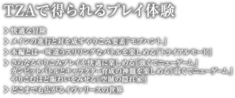 TZAで得られるプレイ体験