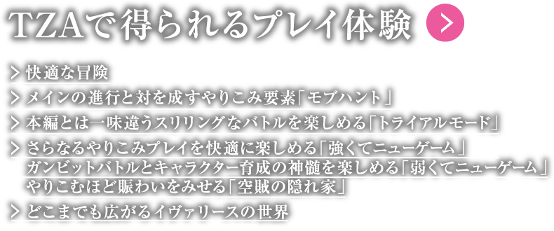 TZAで得られるプレイ体験