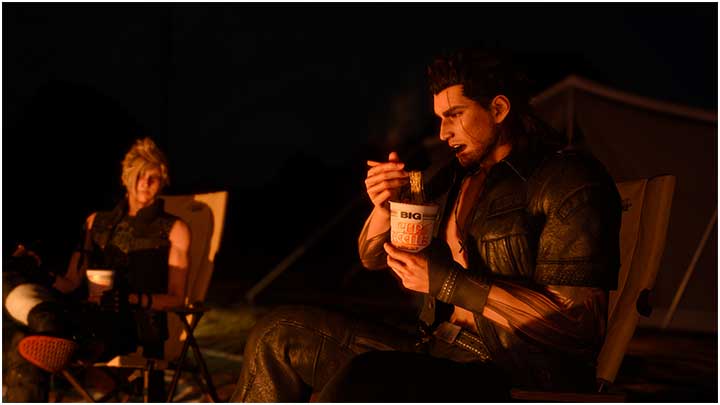 キャンプでカップヌードルを食べるグラディオラス