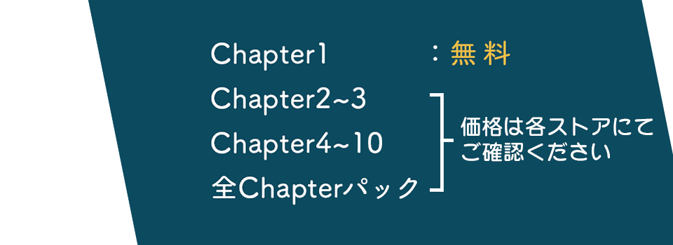 Chapter1：無料、Chapter2~3：各120円（税込）、Chapter4~10：各490円（税込）、全Chapterパック：2,440円（税込）
