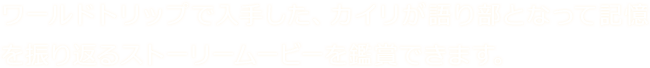 ワールドトリップで入手した、カイリが語り部となって記憶を振り返るストーリームービーを鑑賞できます。