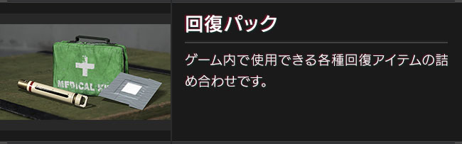 回復パック　ゲーム内で使用できる各種回復アイテムの詰め合わせです。