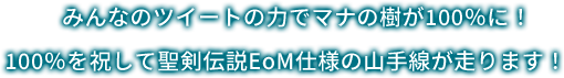 みんなのツイートの力でマナの樹が100%に！100％を祝して聖剣伝説EoM仕様の山手線が走ります！