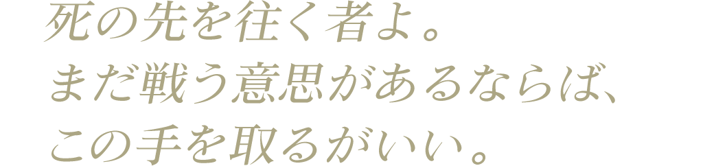 死の先を往く者よ。まだ戦う意思があるならば、この手を取るがいい。